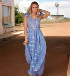 Robe Aly – Robe longue à bretelles avec ceinture assortie, 100% coton avec lurex – Miss June Paris-11