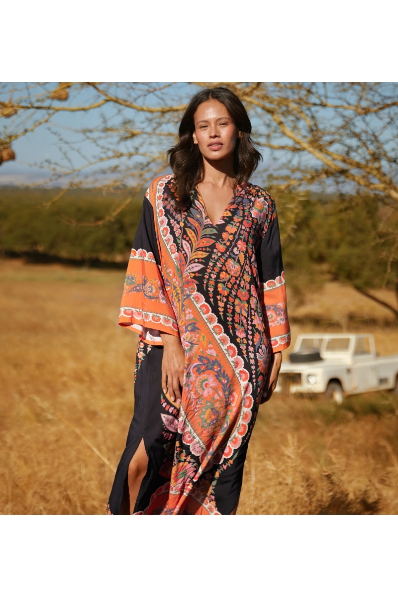 Robe Lior – Robe longue à manches longues, en rayonne imprimée, 100 % rayonne – Miss June Paris