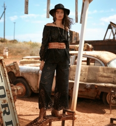 Miss June Paris — Opaline Bardot Eyelet Embroidered Cotton Top