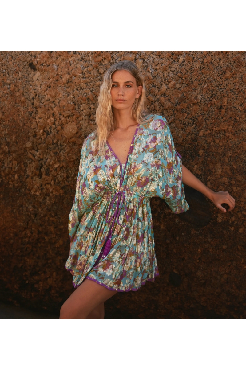 Robe Taylor – Robe courte avec manches ajustables, en rayonne avec lurex et doublure assortie, 100 % rayonne – Miss June Paris-5