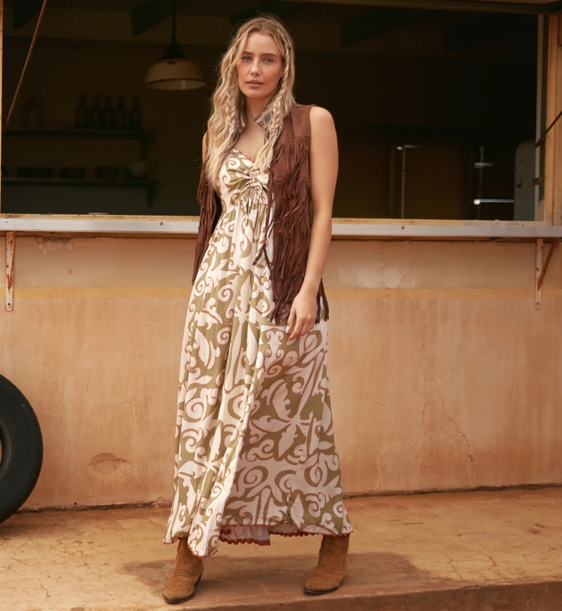 Miss June Paris — Vestido Largo Becky en Viscosa Motivo Barroco