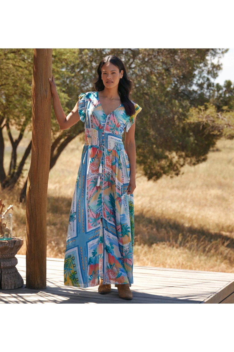 Robe Taly – Robe longue à manches courtes, en modal imprimé, 100 % modal – Miss June Paris - 1