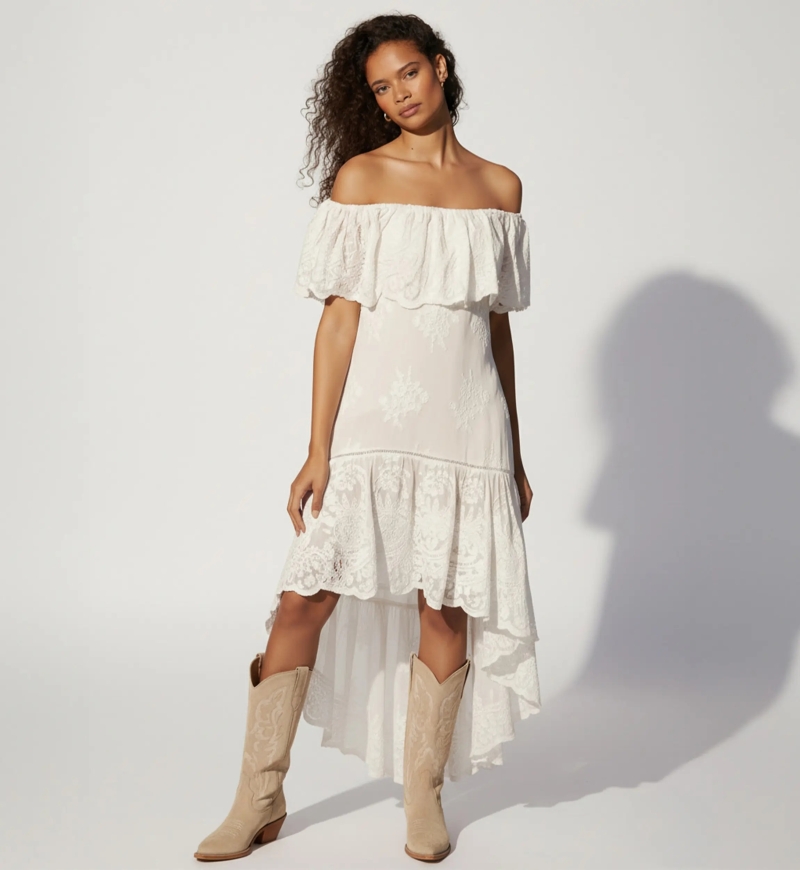 Miss June Paris — Robe Bardot Asymétrique Blanche