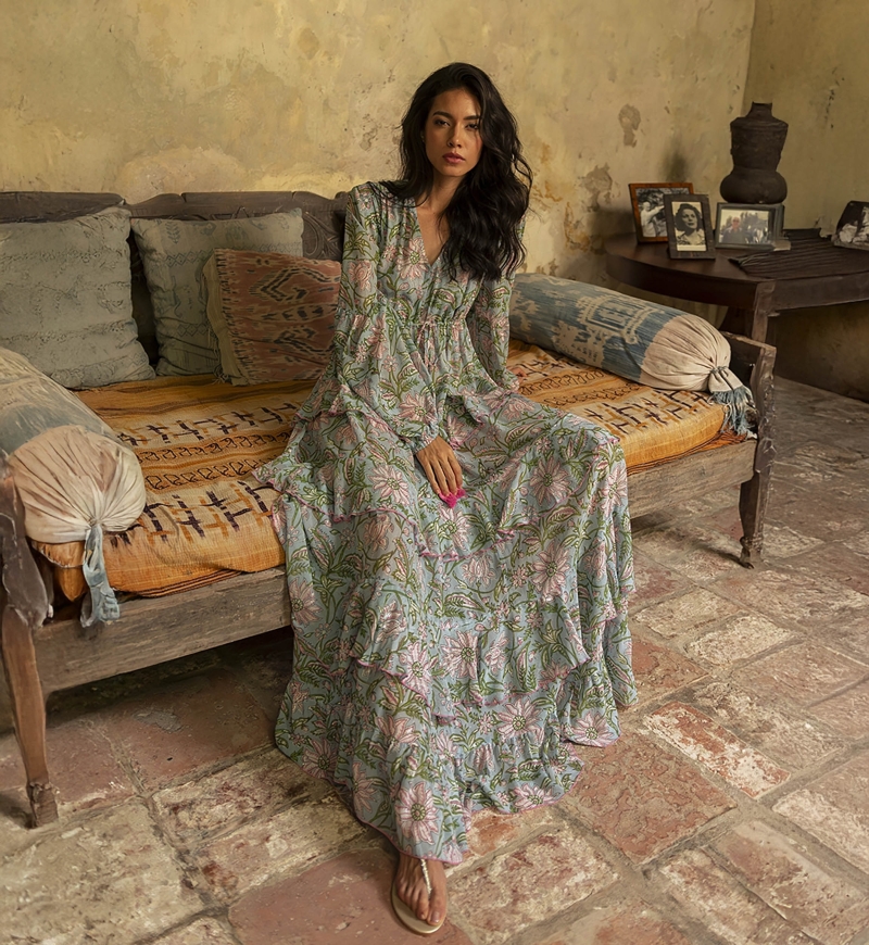 Robe longue Rosa - étoffe fluide - imprimé floral - manches longues - Miss June Paris - 4