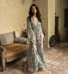 Robe longue Rosa - étoffe fluide - imprimé floral - manches longues - Miss June Paris - 1