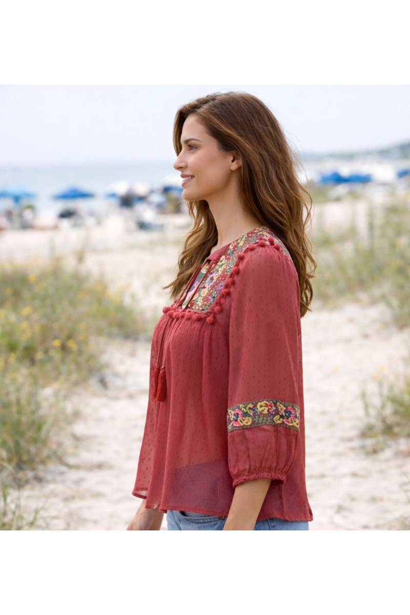 Miss June Paris — Plumetis Fluid Bohemian Blouse