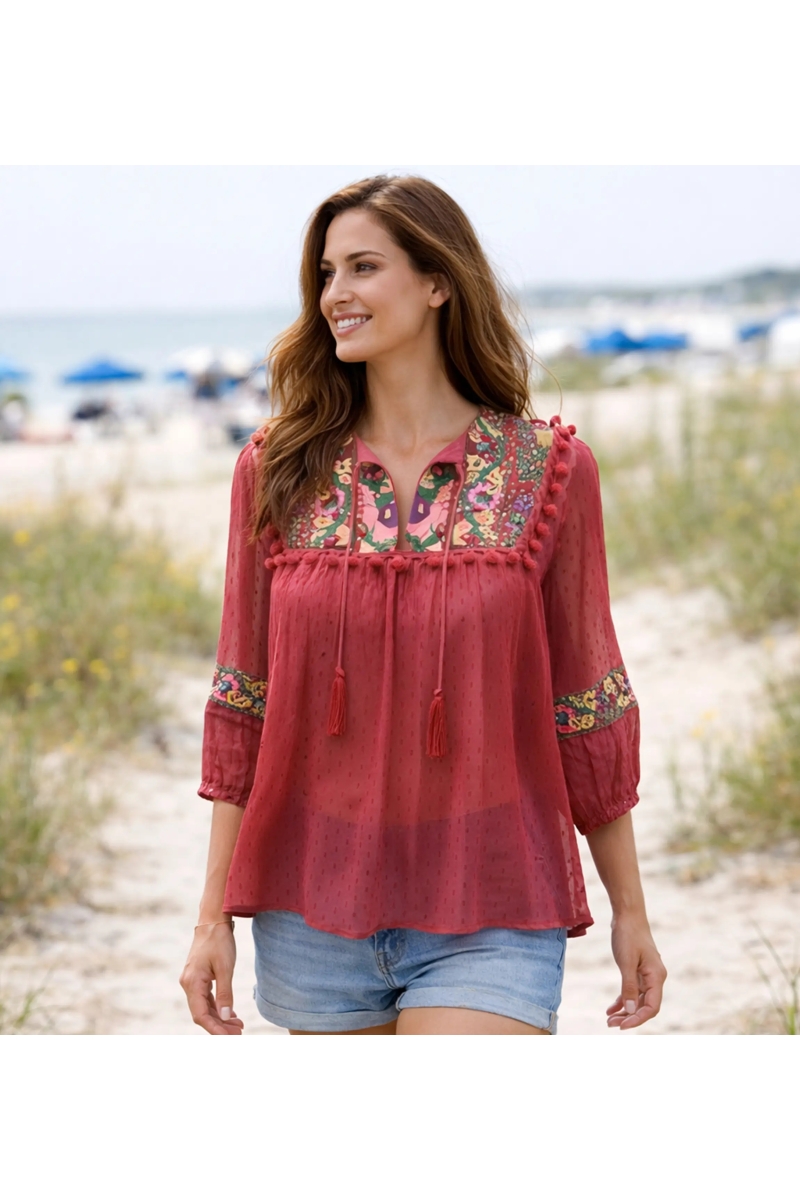 Miss June Paris — Blusa Bohemia Fluida Plumetis