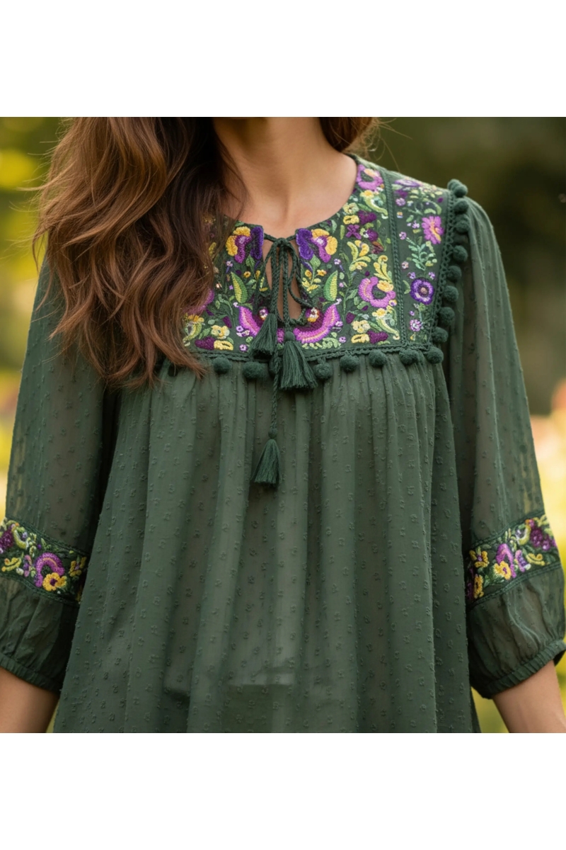 Miss June Paris — Blouse Bohème Fluide Plumetis