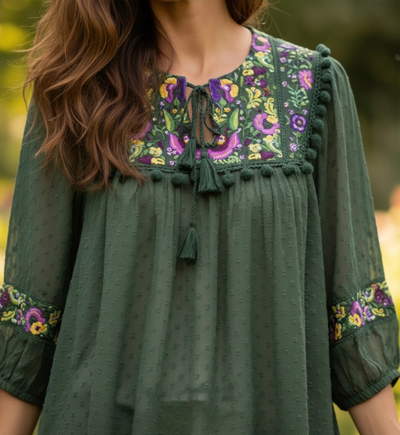 Miss June Paris — Plumetis Fluid Bohemian Blouse
