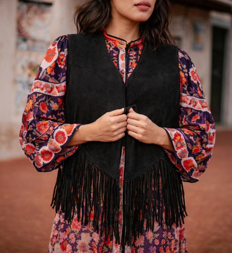 Miss June Paris — Gilet Rock 100% Leather Suede