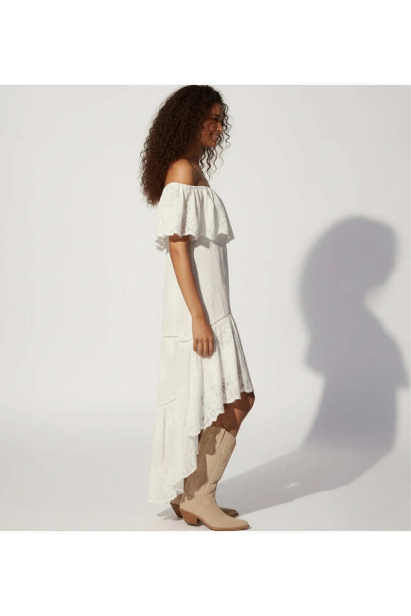 Miss June Paris — Vestido Bardot Asimétrico Blanco