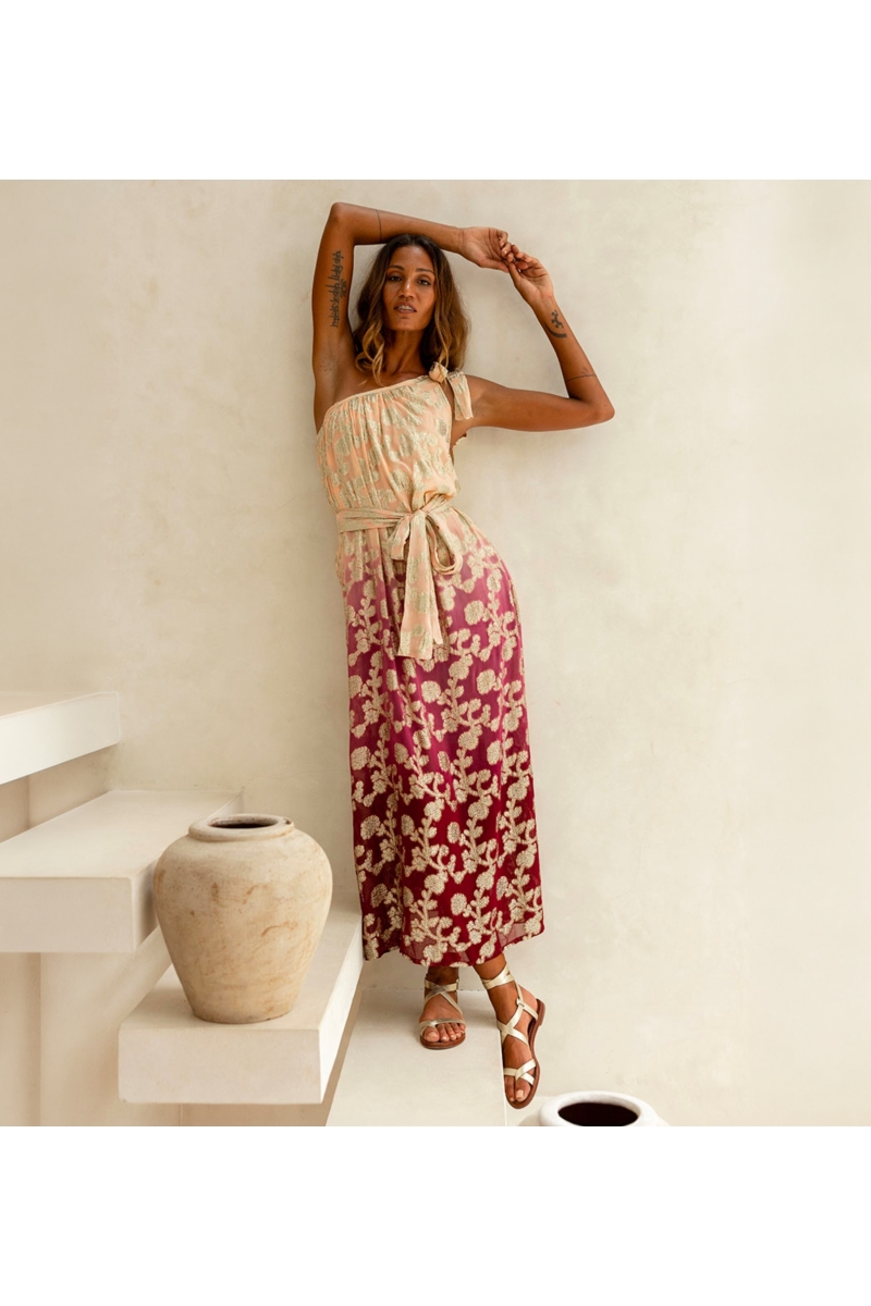 Vestido Euphoria Off Shoulder Burdeos Oro | Miss June Paris