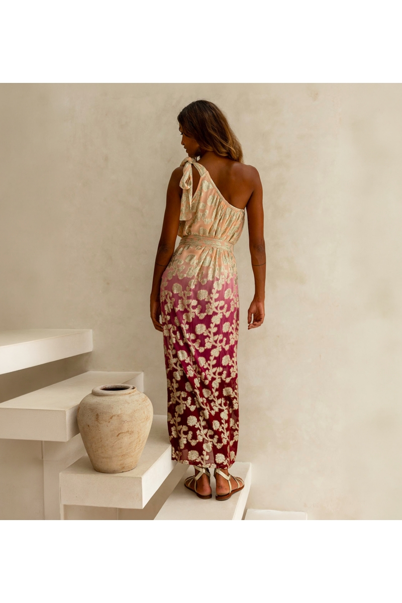Vestido Euphoria Off Shoulder Burdeos Oro | Miss June Paris