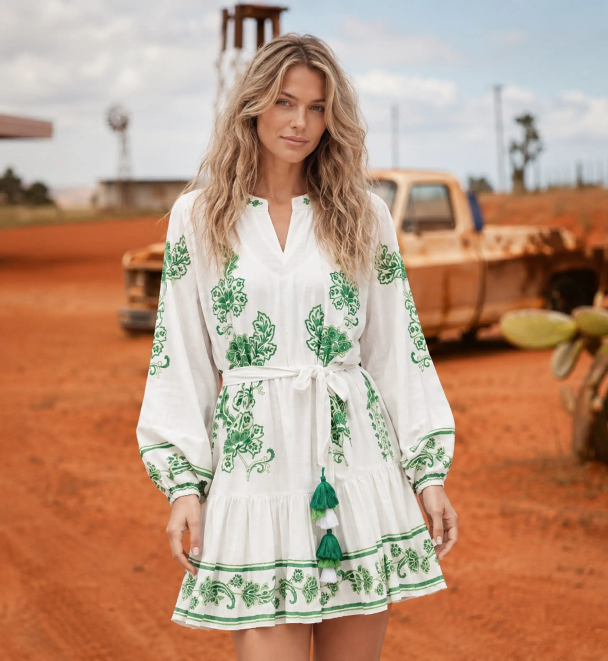 Short Dress Anika Floral Patterns in Flamed Rayon Cotton | Short Dress