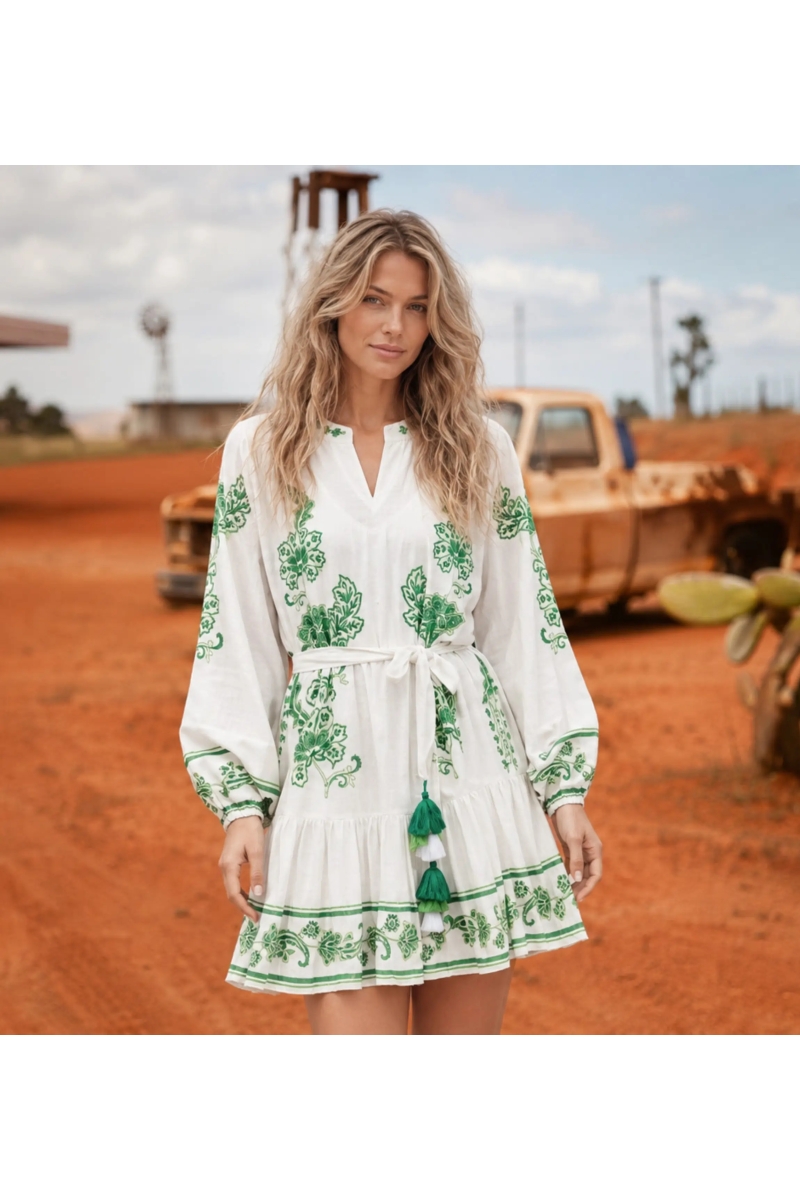 Vestido Corto Anika Motivos Florales en Algodón Rayón Flameado | Vesti
