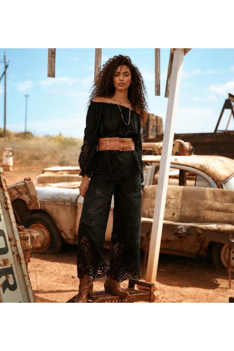 Opaline Bardot Eyelet Embroidered Cotton Top | Blouse — Miss June Pari