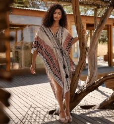 Long Abel Kaftan in Off-White Embroidered Slub Cotton | Kaftan Long — 