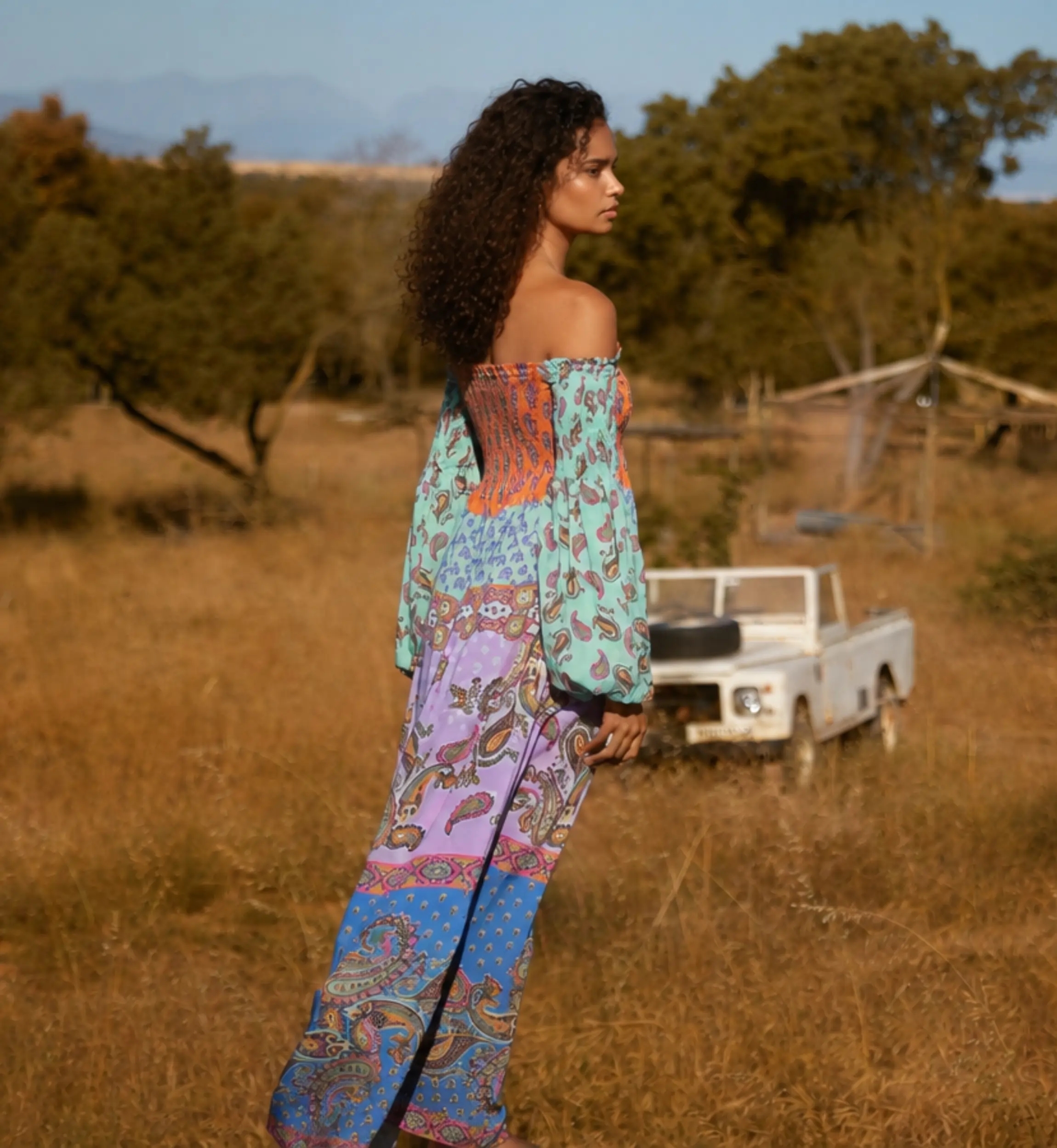 Vestido Largo Stefie en Modal Multicolor Con Fruncidos | Vestidos Larg