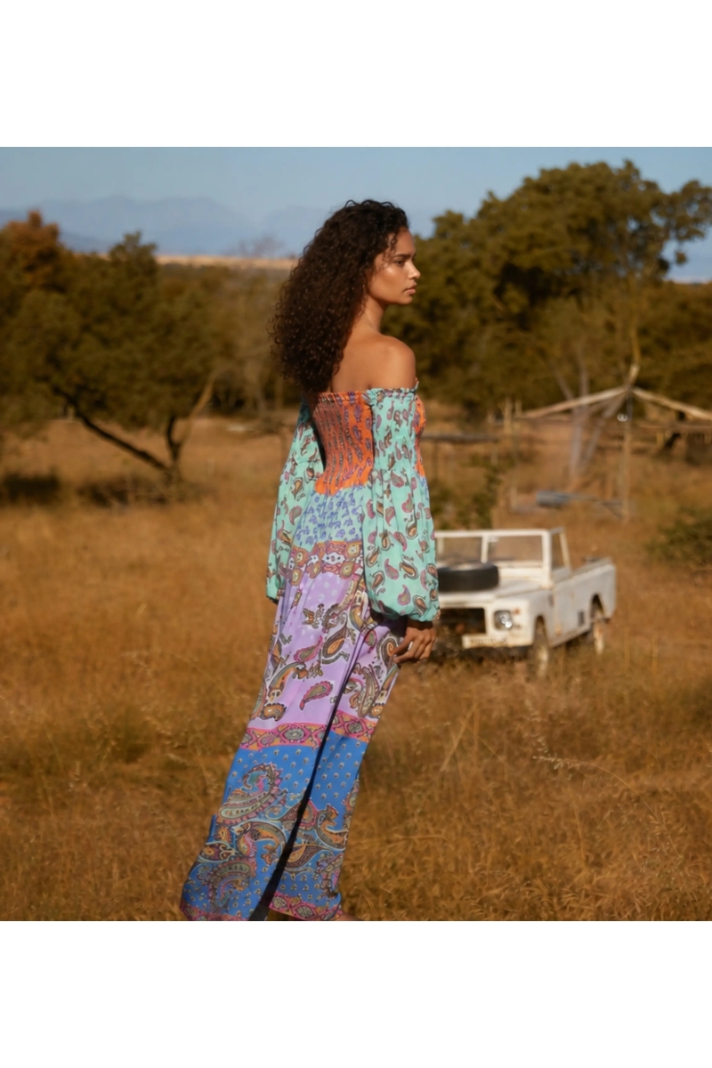 Robe Longue Stefie en Modal Multicolore Smockée | Robes longues — Miss