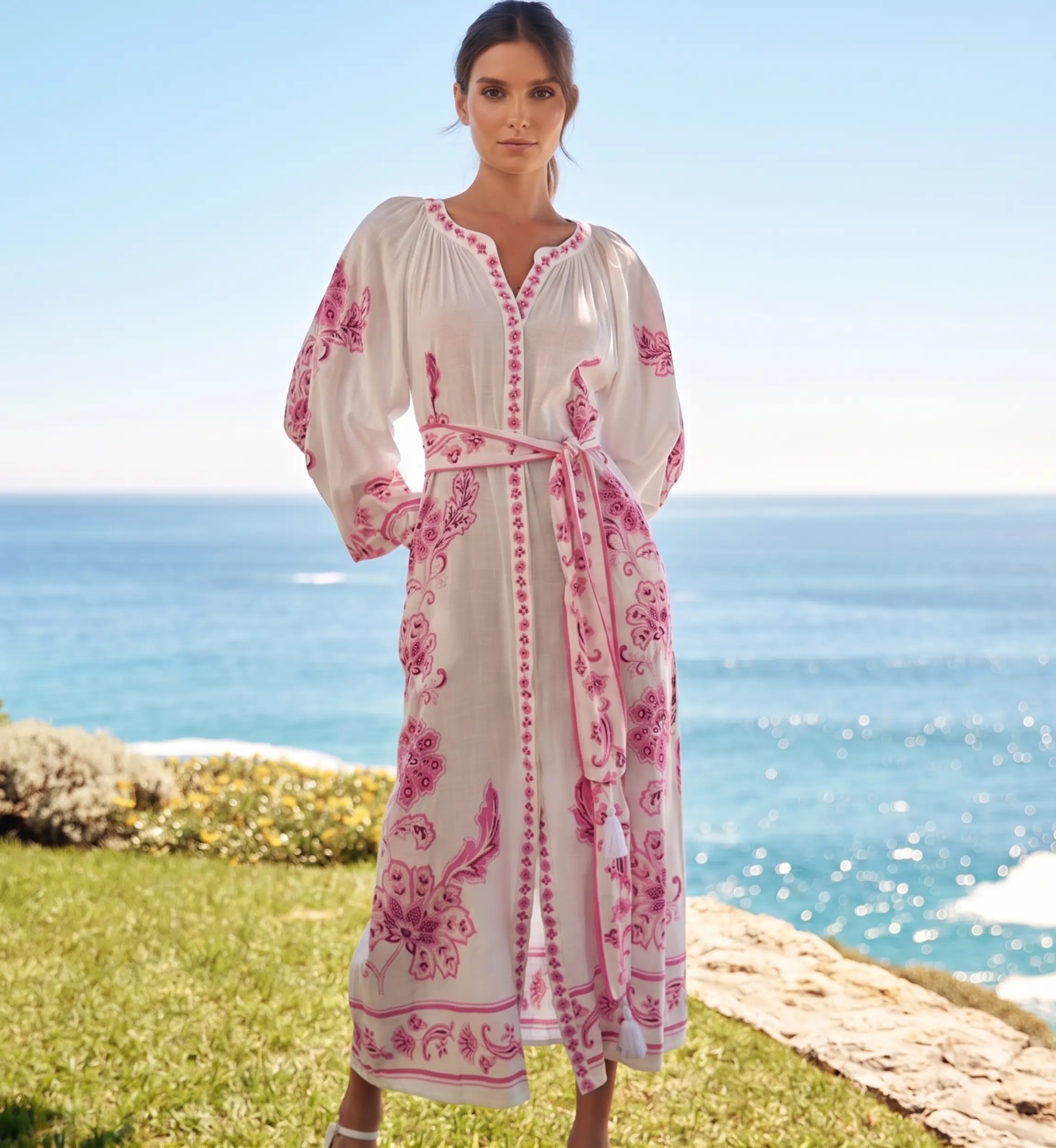 Vestido Largo Dana Bordados Florales Algodón Rayón | Vestidos Largos —
