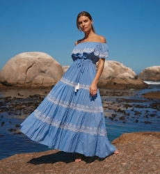 Long Dress Malone Off-Shoulder in Cotton Voile with Lace | Long Dresse