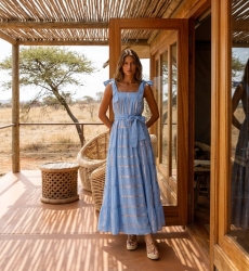 Robe Aly, Robe longue à bretelles avec ceinture assortie, 100% coton avec lurex, Miss June Paris-11