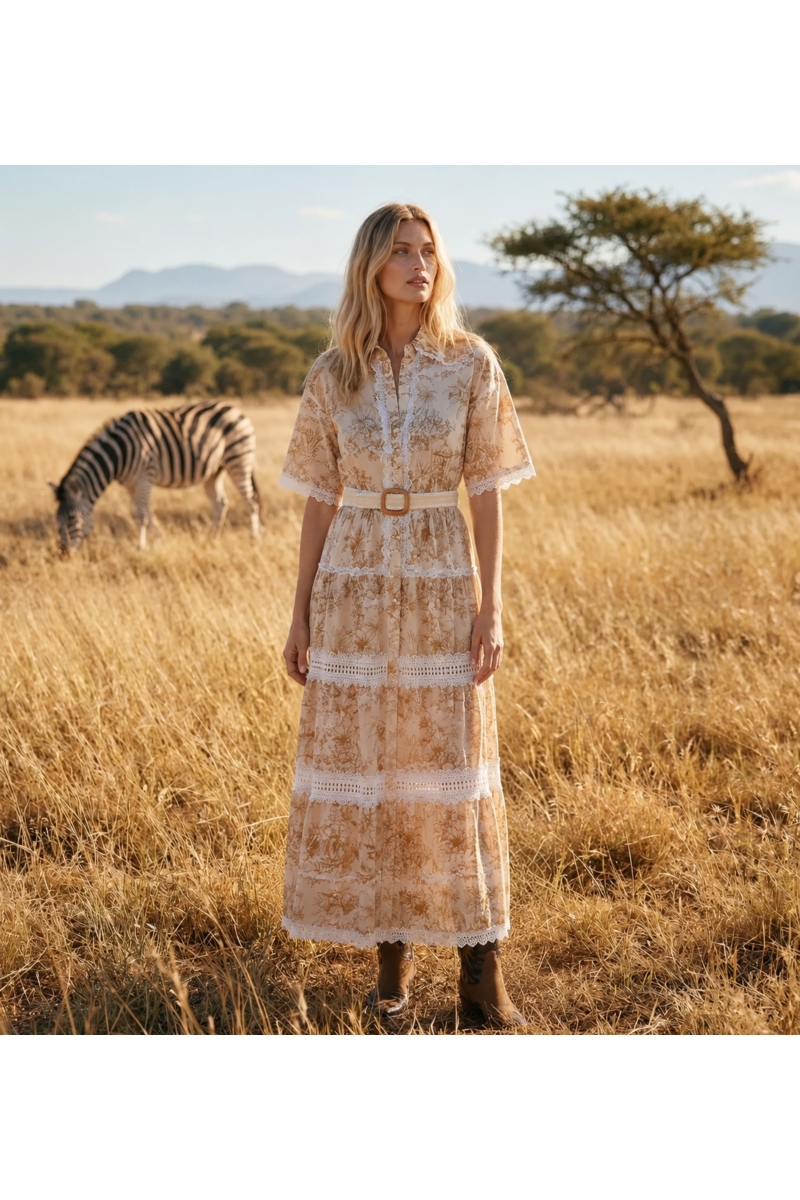 Miss June Paris, Aliza Beige Maxi Dress