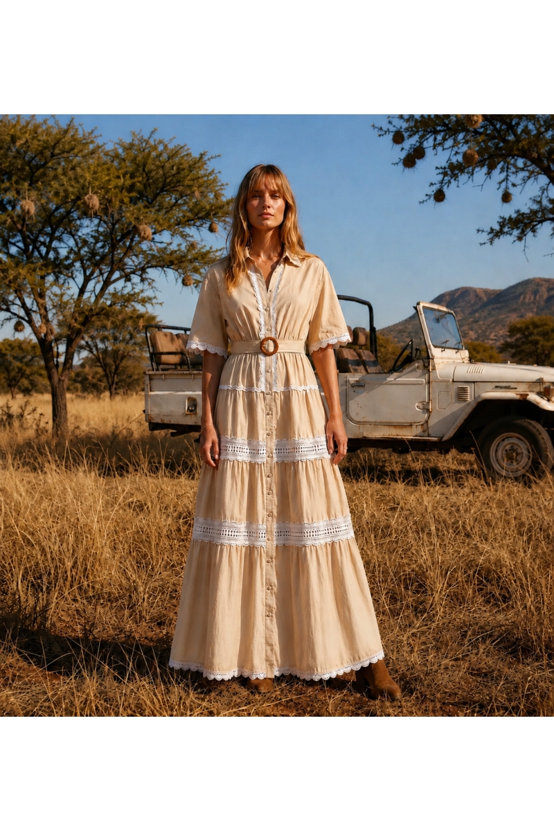 Miss June Paris, Vestido Largo Betty en Algodón Bordado Inglés