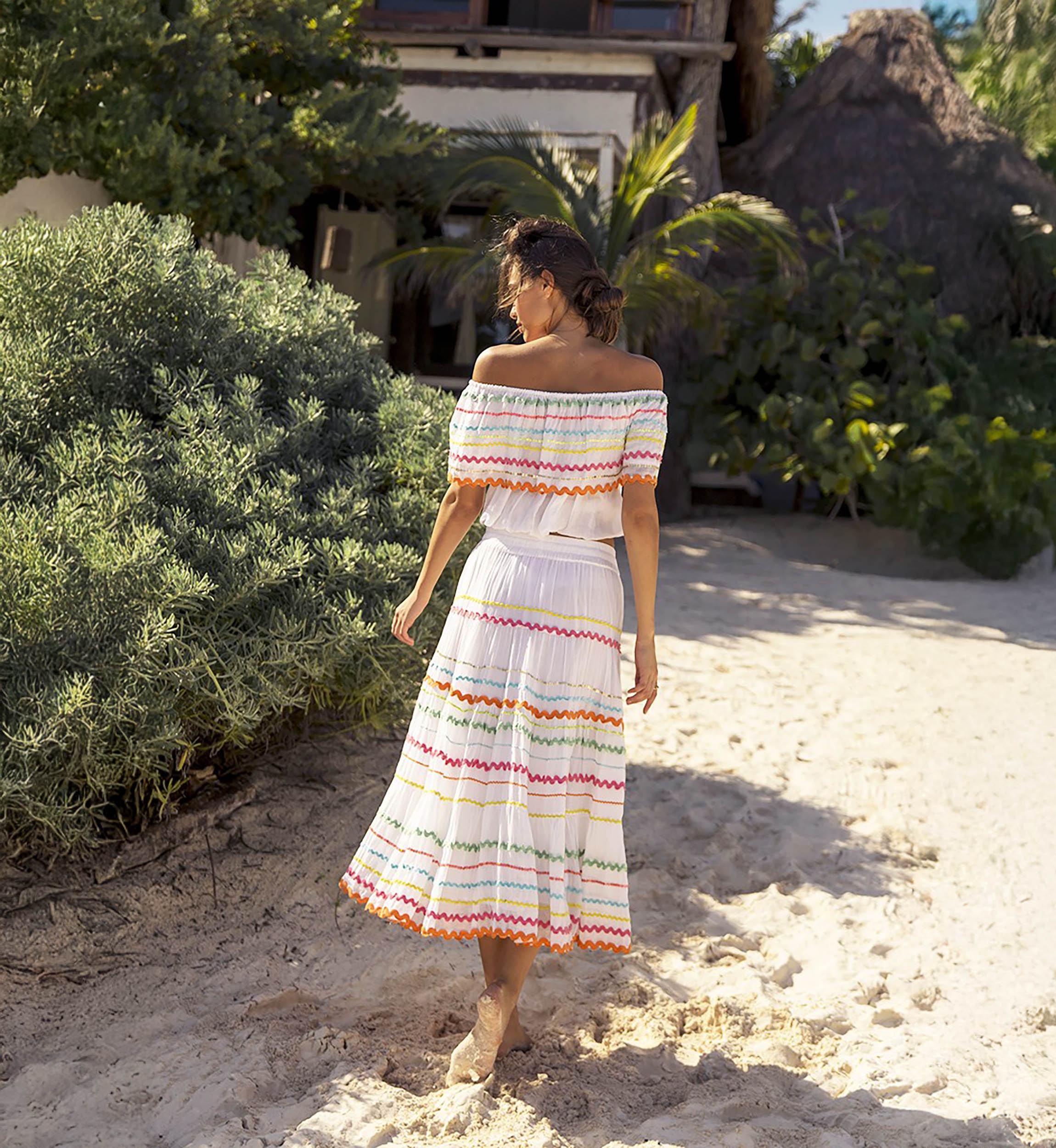 Top BLOOM – Hombros descubiertos – Manga corta – Algodón bohemio – Miss June Paris – 2