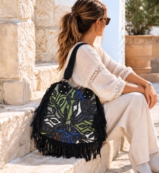 Biza Black Leather Bag with Long Fringe | Miss June Paris