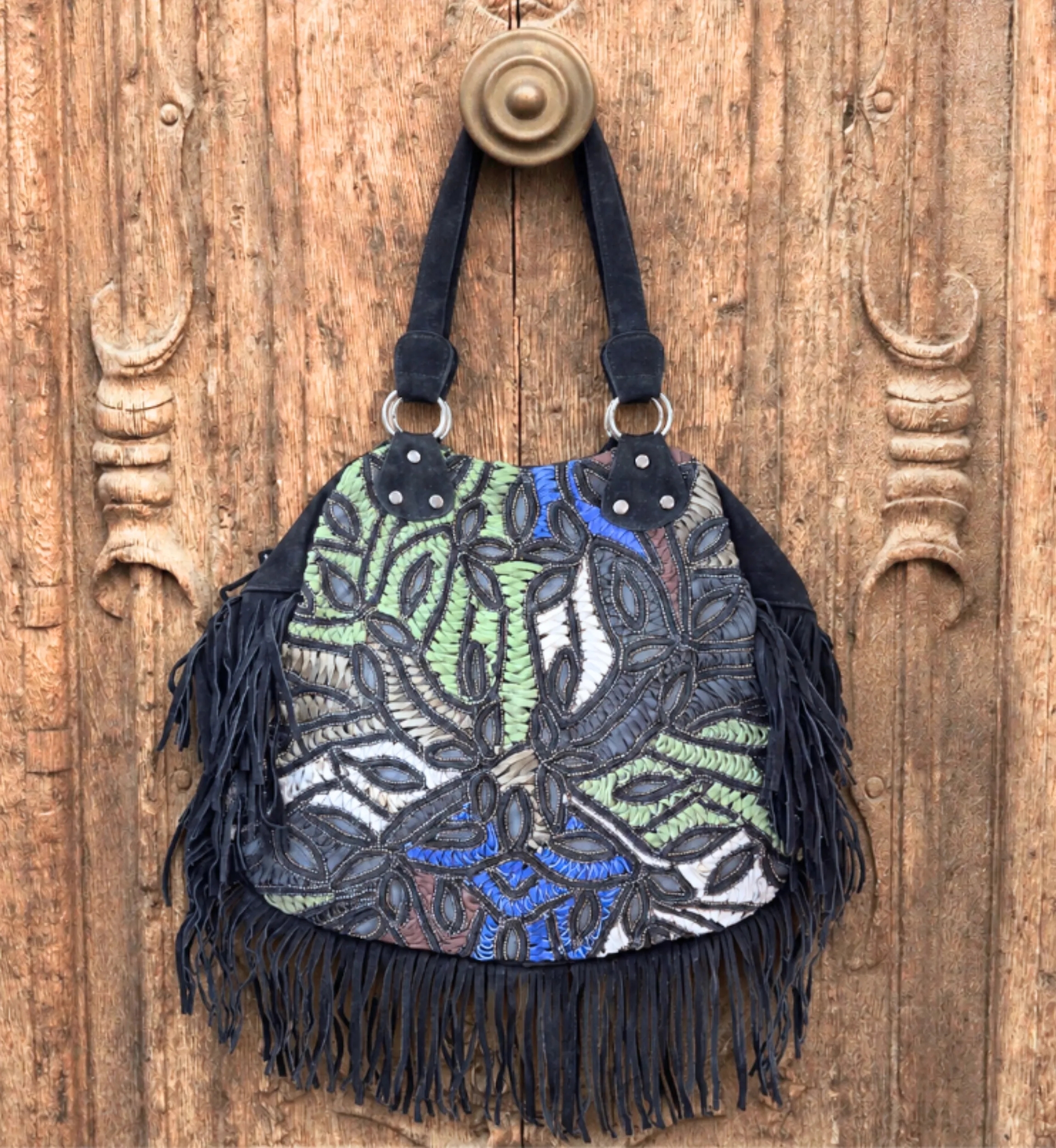 Biza Black Leather Bag with Long Fringe | Miss June Paris