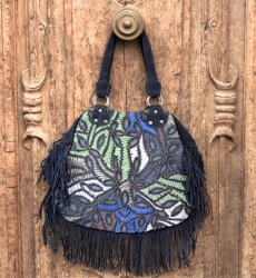 Biza Black Leather Bag with Long Fringe | Miss June Paris