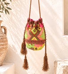 Bolso saco bordado Mumbay, colores neón | Miss June Paris