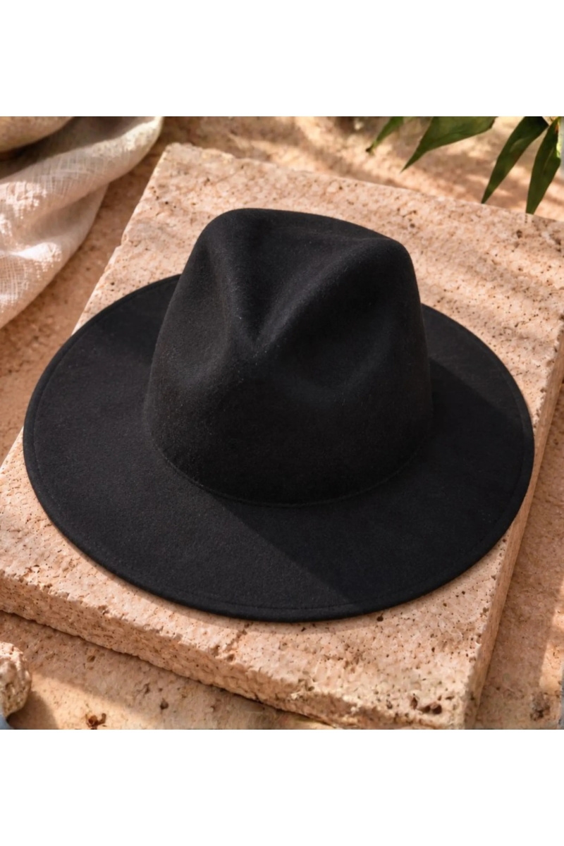 Feutre Black Wide Brim Felt Hat for Women | Miss June Paris