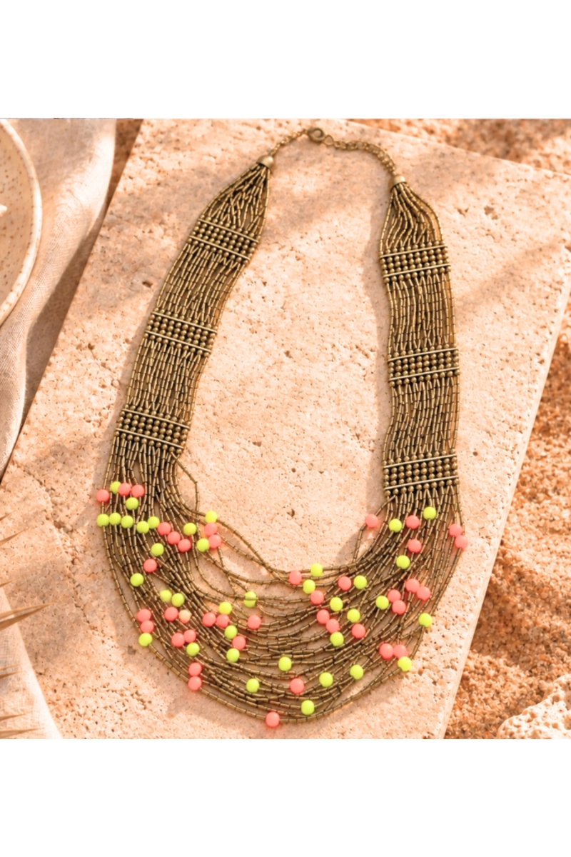 Collier plastron Lantana multirangs corail | Miss June Paris