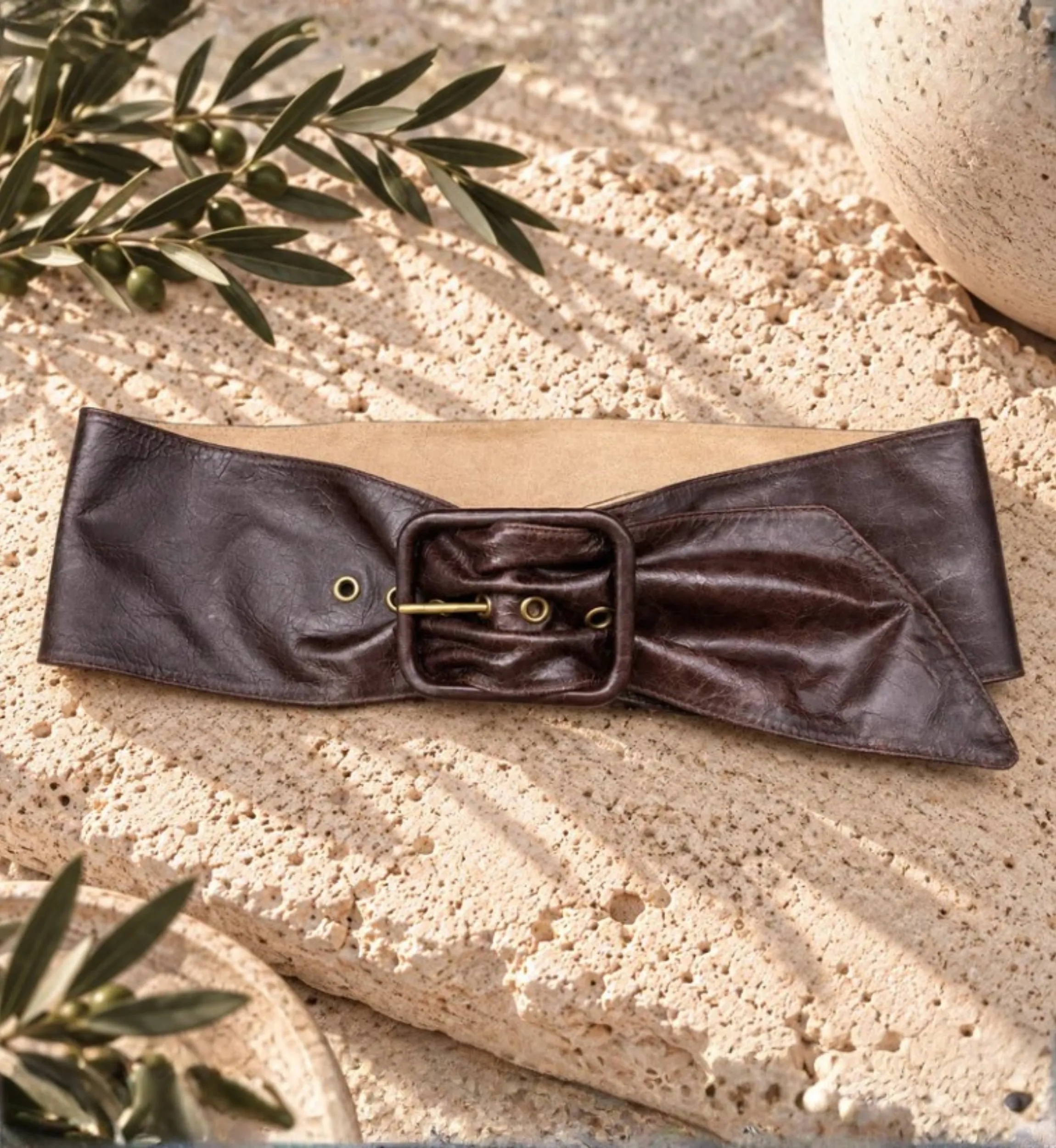 Lola Wide Leather Belt, Gray or Brown | Miss June Paris