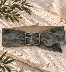 Lola Wide Leather Belt, Gray or Brown | Miss June Paris