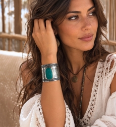 Cleops Engraved Cuff with Cabochon | Miss June Paris
