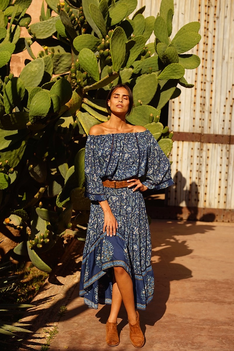 Jupe Longue Sky - bleu marine - motif fleuri - asymetrique - style boho - Miss June Paris - 3