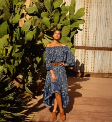 Jupe Longue Sky - bleu marine - motif fleuri - asymetrique - style boho - Miss June Paris - 3