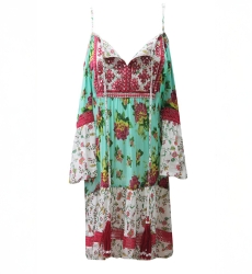 Robe Courte Tropical - imprimé fleuri - manche longue bohème - Miss June Paris - 4