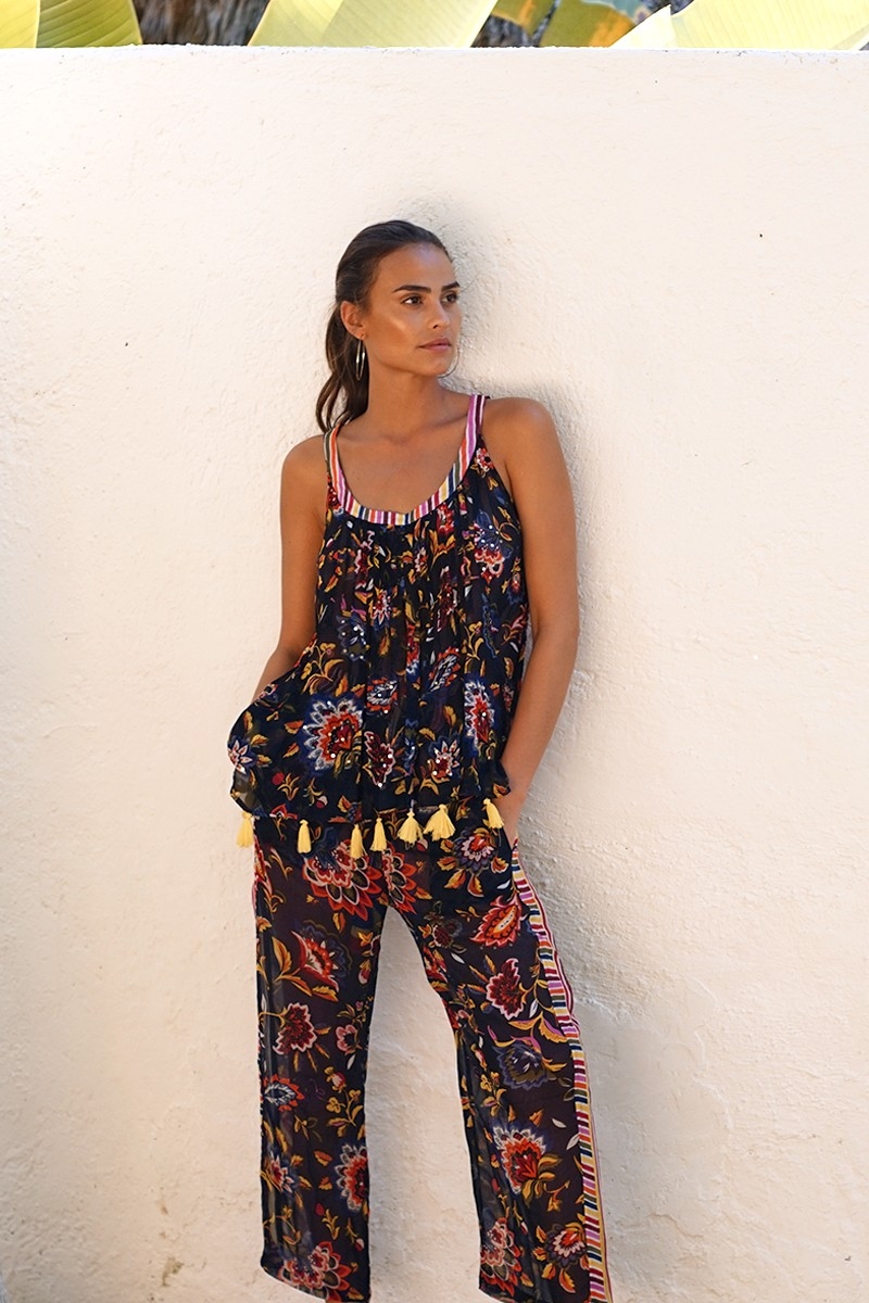 Angelo Tank Top – Navy Blue – Floral Pattern – Bohemian Style – Miss June Paris – 1