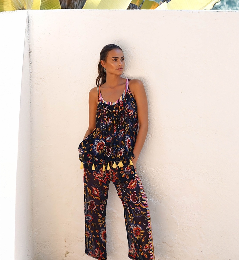 Angelo Tank Top – Navy Blue – Floral Pattern – Bohemian Style – Miss June Paris – 1