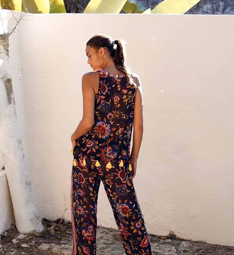 Angelo Tank Top – Navy Blue – Floral Pattern – Bohemian Style – Miss June Paris – 3