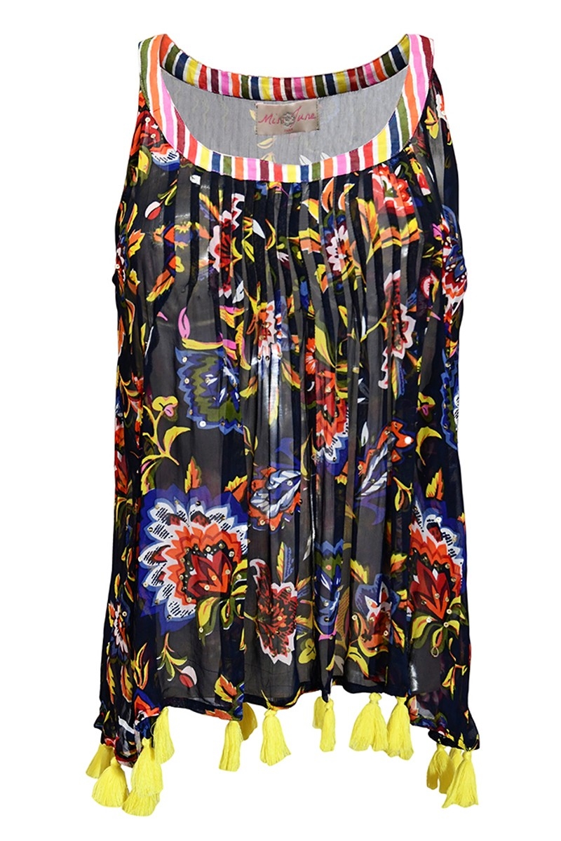 Débardeur Angelo - bleu marine - motif fleuri - style bohème - Miss June Paris - 4