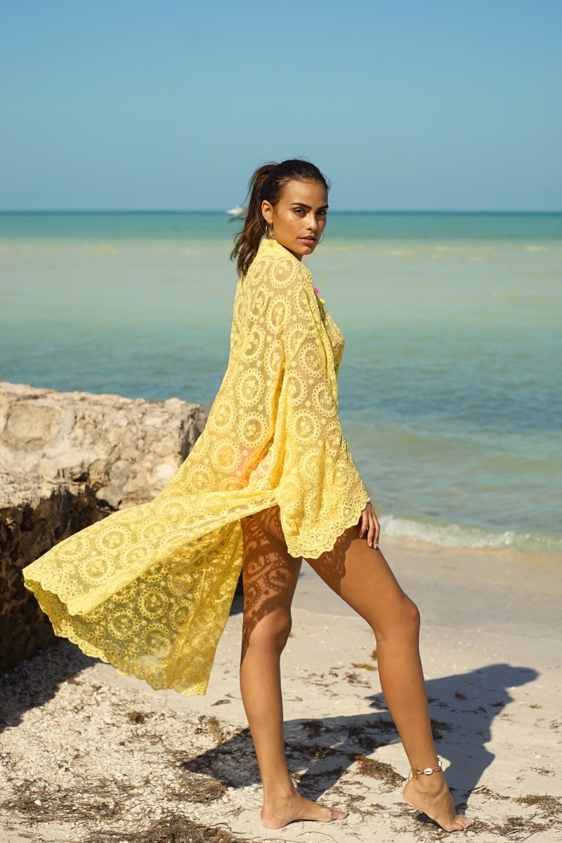 Kimono largo YELLOWSTONE – Amarillo – Manga larga – Bohemio – Miss June Paris – 3