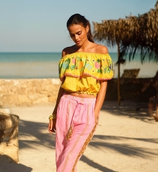 Chiquita Off-Shoulder Top, Embroidered Floral Pattern, Bohemian Style, Miss June Paris, 5