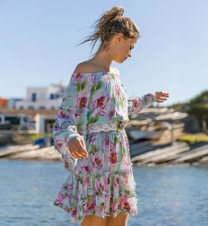 Fleur Short Dress – Long Sleeve – Off-Shoulder – Floral – Miss June Paris – 2