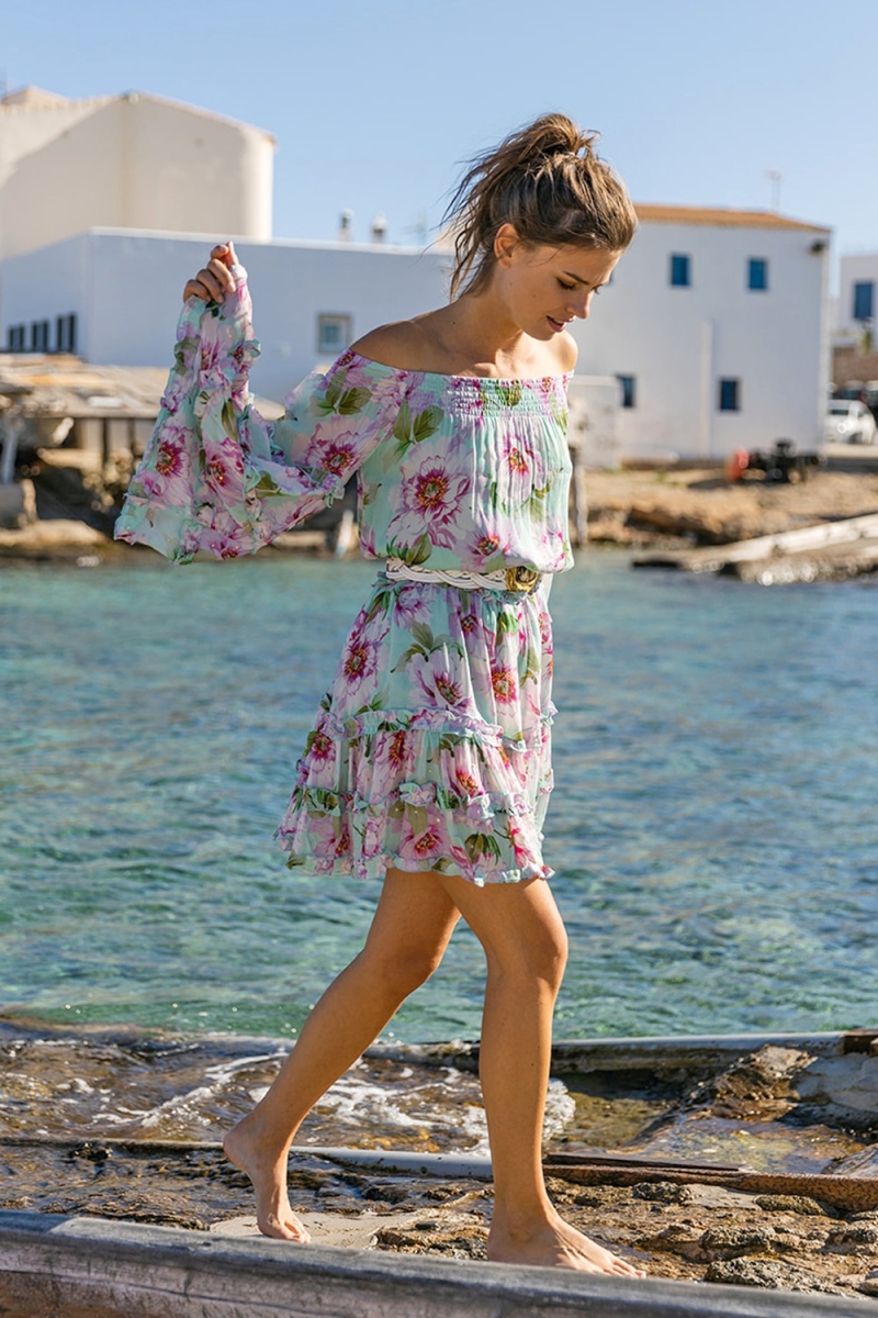 Robe Courte Fleur - manche longue - épaule dénudées - fleurie - Miss June Paris - 1