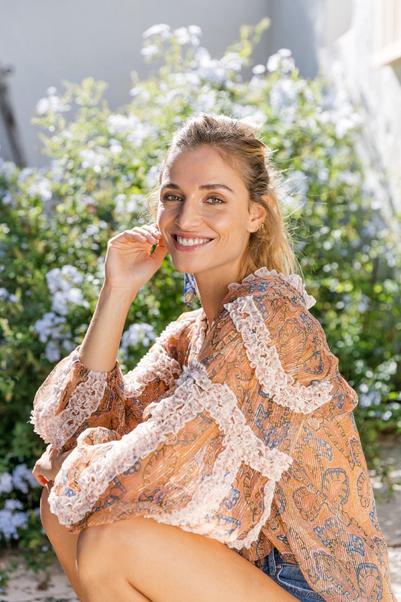 Blusa Tatum – Verde o Beige – Lurex – Manga larga – Bohemia – Miss June Paris – 1